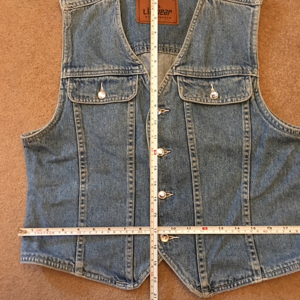 Vintage Liz wear rhinestone denim jean vest M - Picture 10 of 12